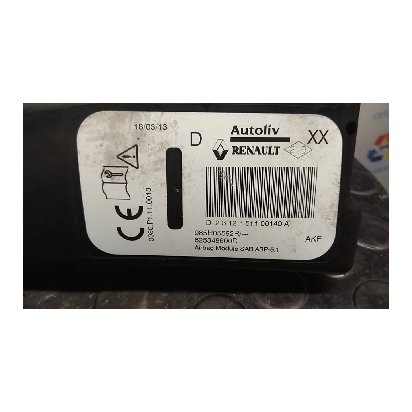 DISPOSITIVO AIRBAG LAT. ANT. DX. 007 RENAULT ZOE (03/13-10/20) 5AMB4 985H05592R