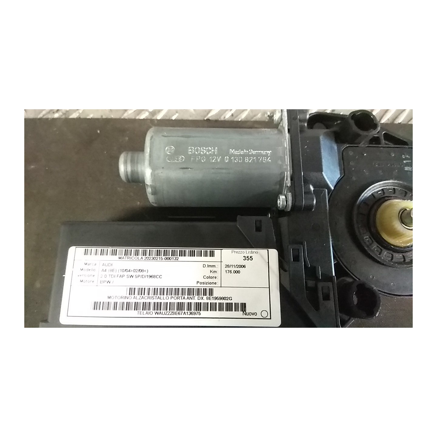 MOTORINO ALZACRISTALLO PORTA ANT. DX. 132 AUDI A4 (8E) (10/04-02/08) BPW 8E1959802G