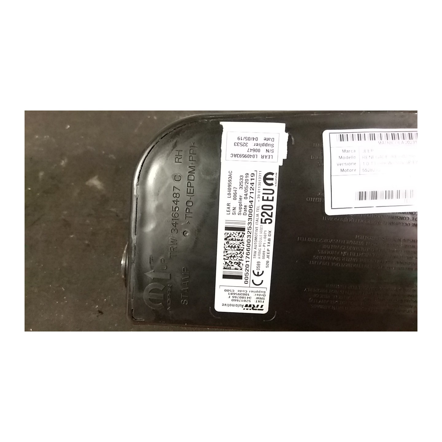DISPOSITIVO AIRBAG LAT. DX. 067 JEEP RENEGADE (RE) (07/18-) 55282151 52017660