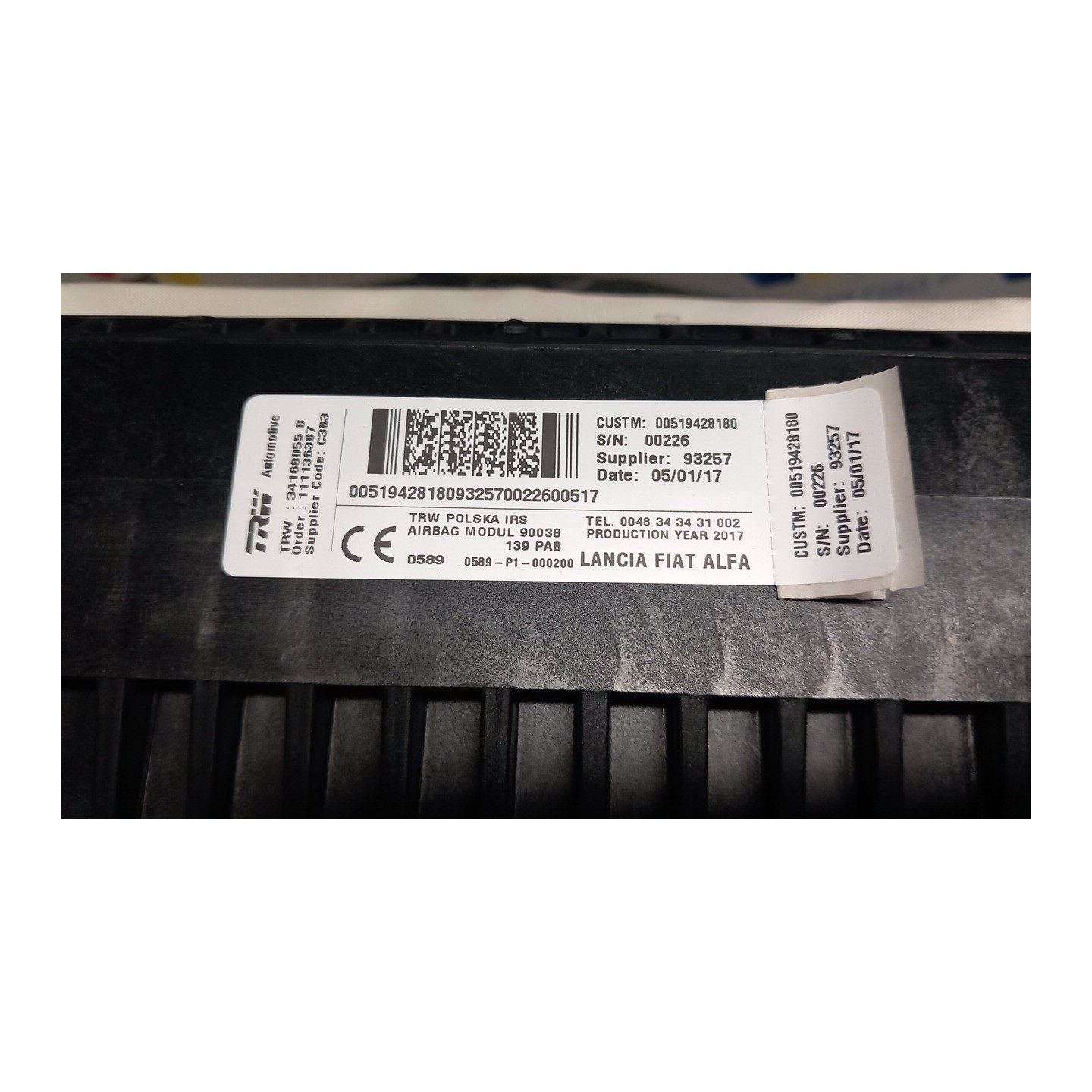 DISPOSITIVO AIRBAG LATO PASSEGGERO 006 FIAT PANDA (4Q) (05/16-) 169A4000 52216834