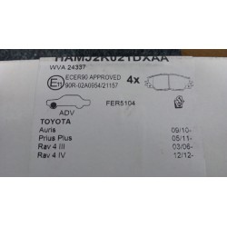 SERIE PASTIGLIE FRENI ANT. 131 TOYOTA RAV 4 4A SERIE HYBRID (09/15-1  04465YZZDY