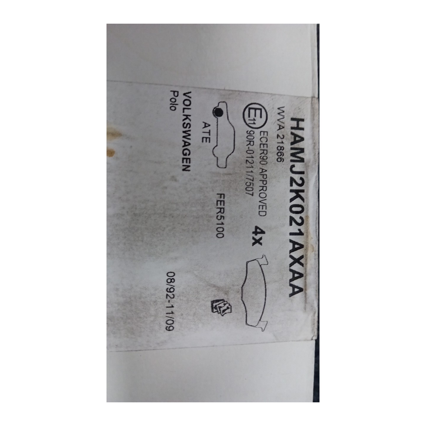 SERIE PASTIGLIE FRENI ANT. 208 VOLKSWAGEN POLO 3A SERIE (11/94-09/01)  6N0698151C