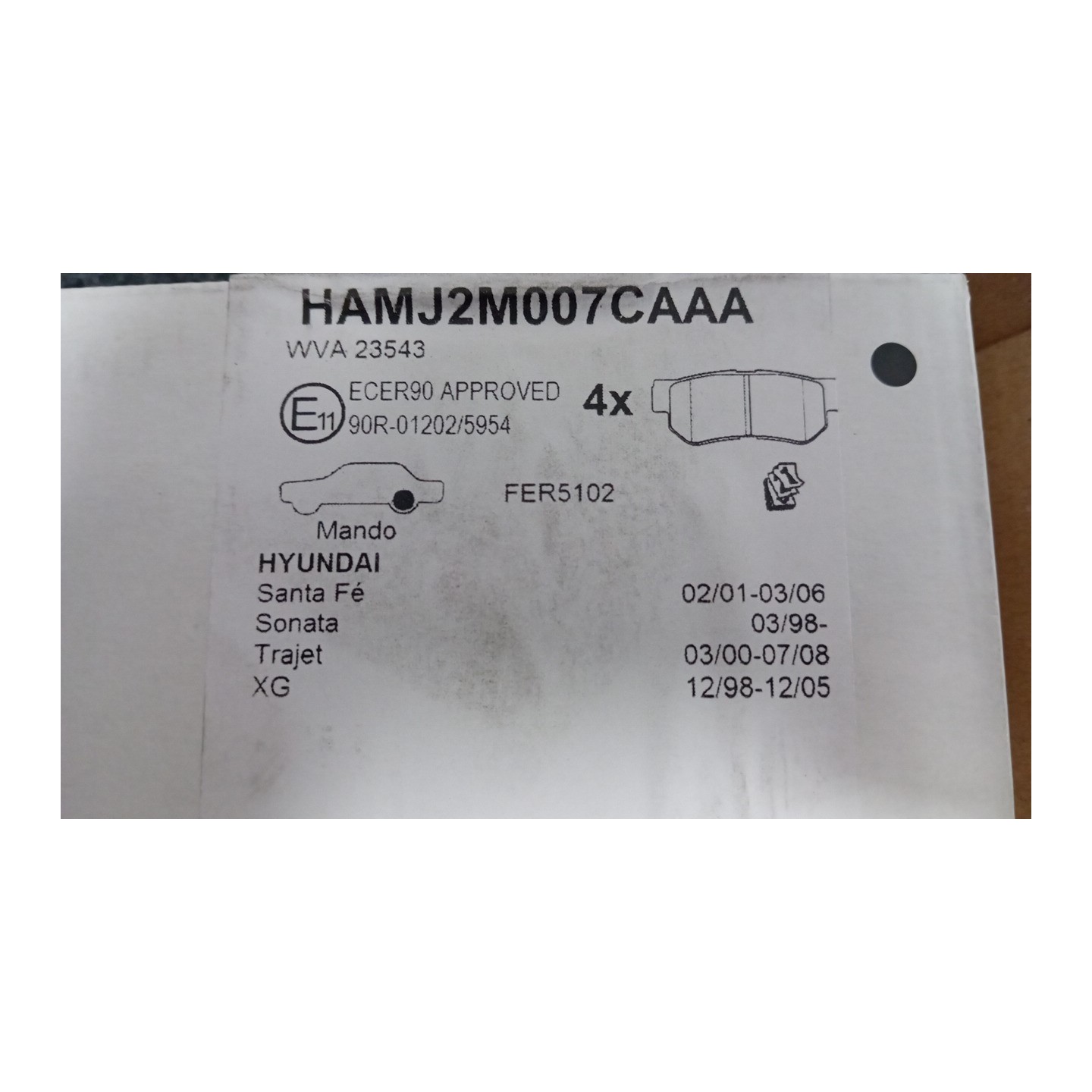 SERIE PASTIGLIE FRENI POST. 186 HYUNDAI TRAJET (03/00-02/08)  583023AA20