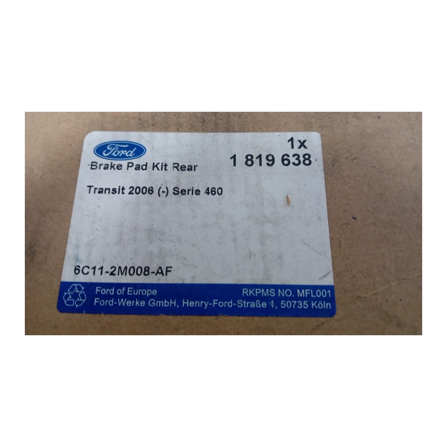 SERIE PASTIGLIE FRENI POST. 041 FORD TRANSIT (TT9) (06/06-)  1819638