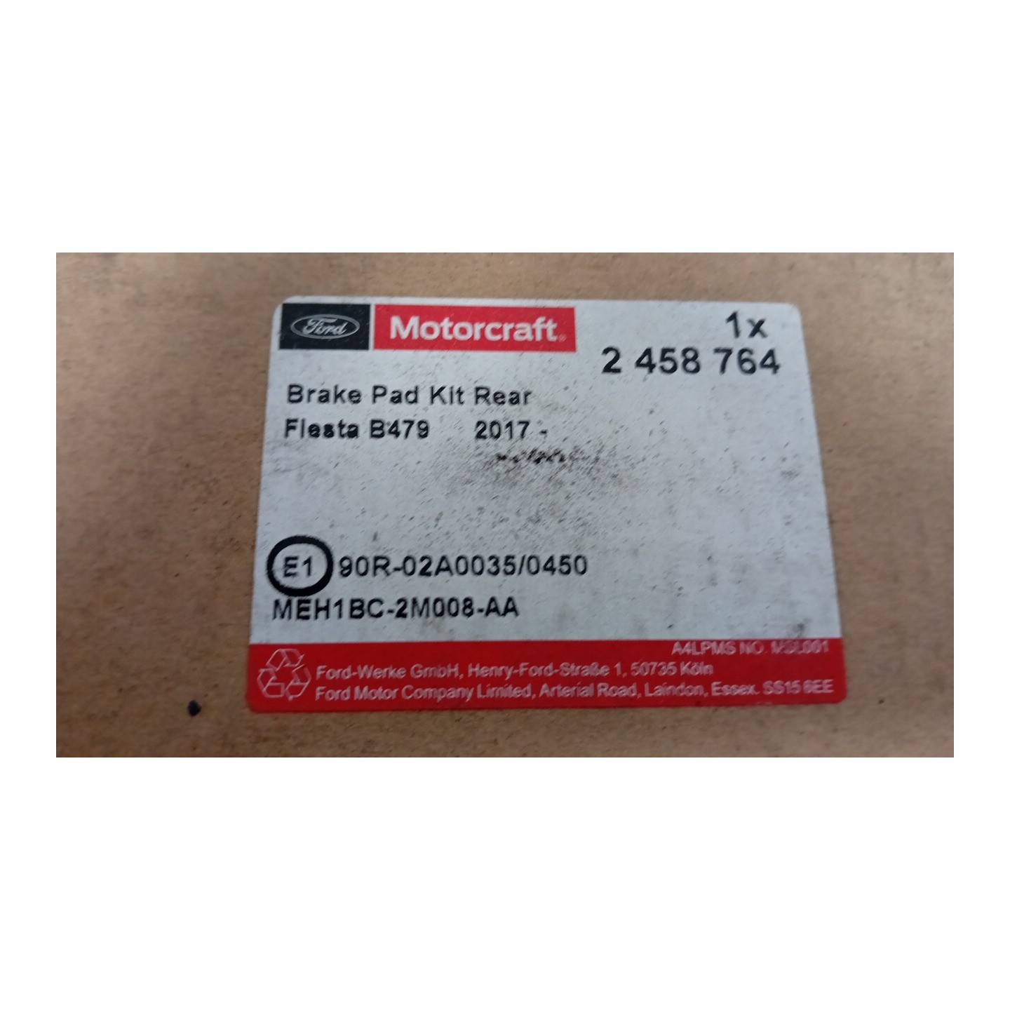 SERIE PASTIGLIE FRENI POST. 001 FORD FIESTA (CE1) (04/17-)  2426565