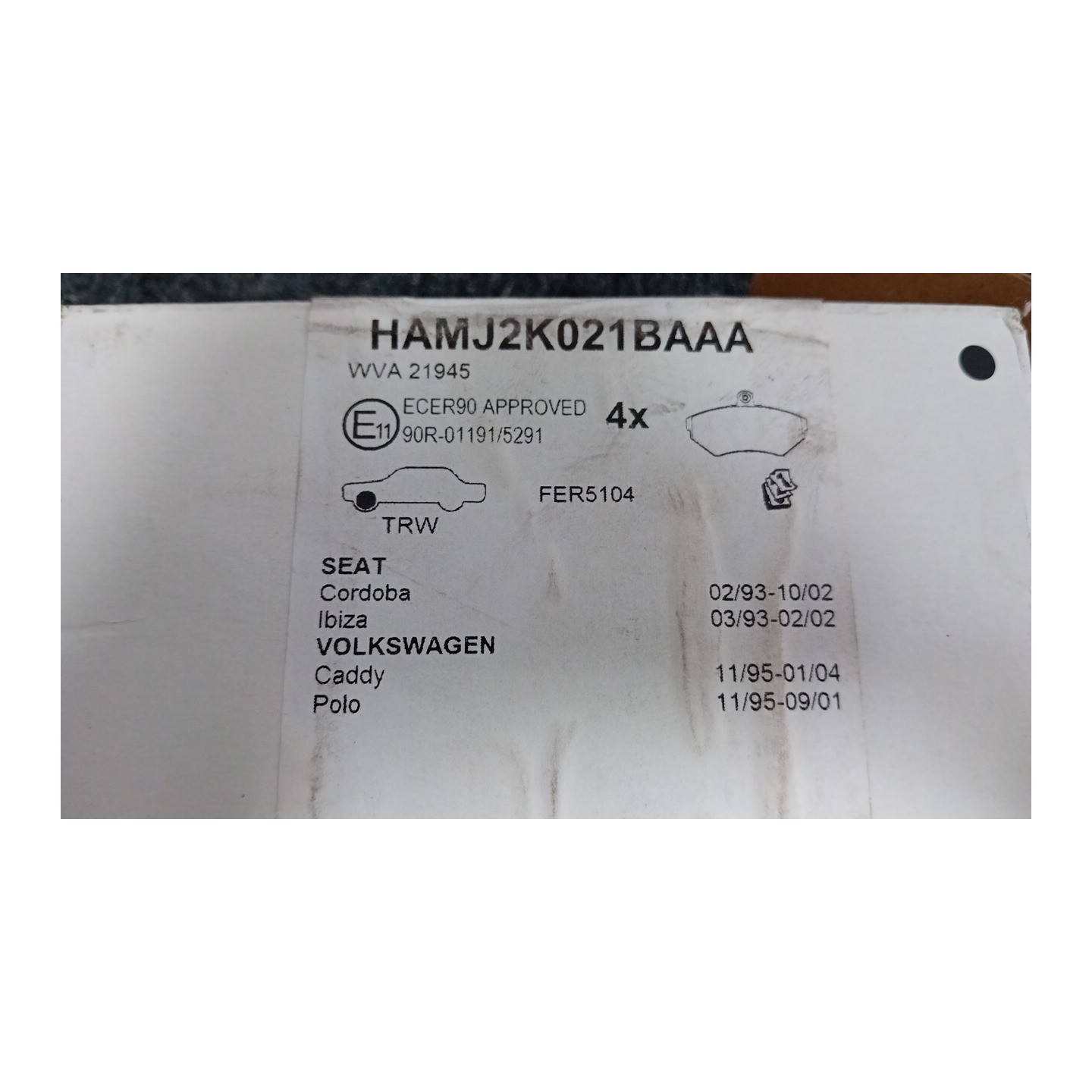 SERIE PASTIGLIE FRENI ANT. 072 VOLKSWAGEN POLO 3A SERIE (11/94-09/01)  1HM698151A