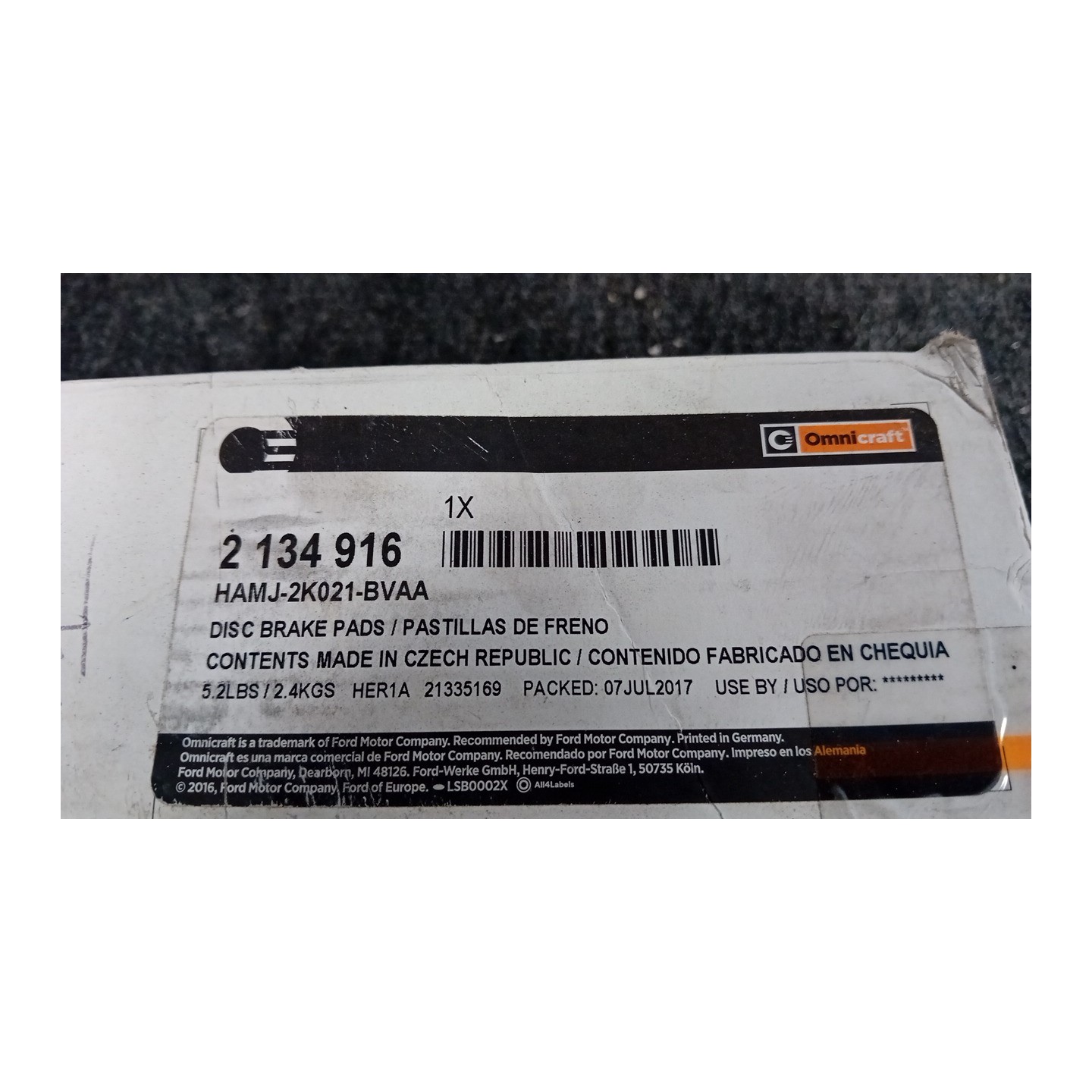 SERIE PASTIGLIE FRENI ANT. P/DISCO F 009 VOLKSWAGEN CALIFORNIA (08/09-08/15)  7H0698151