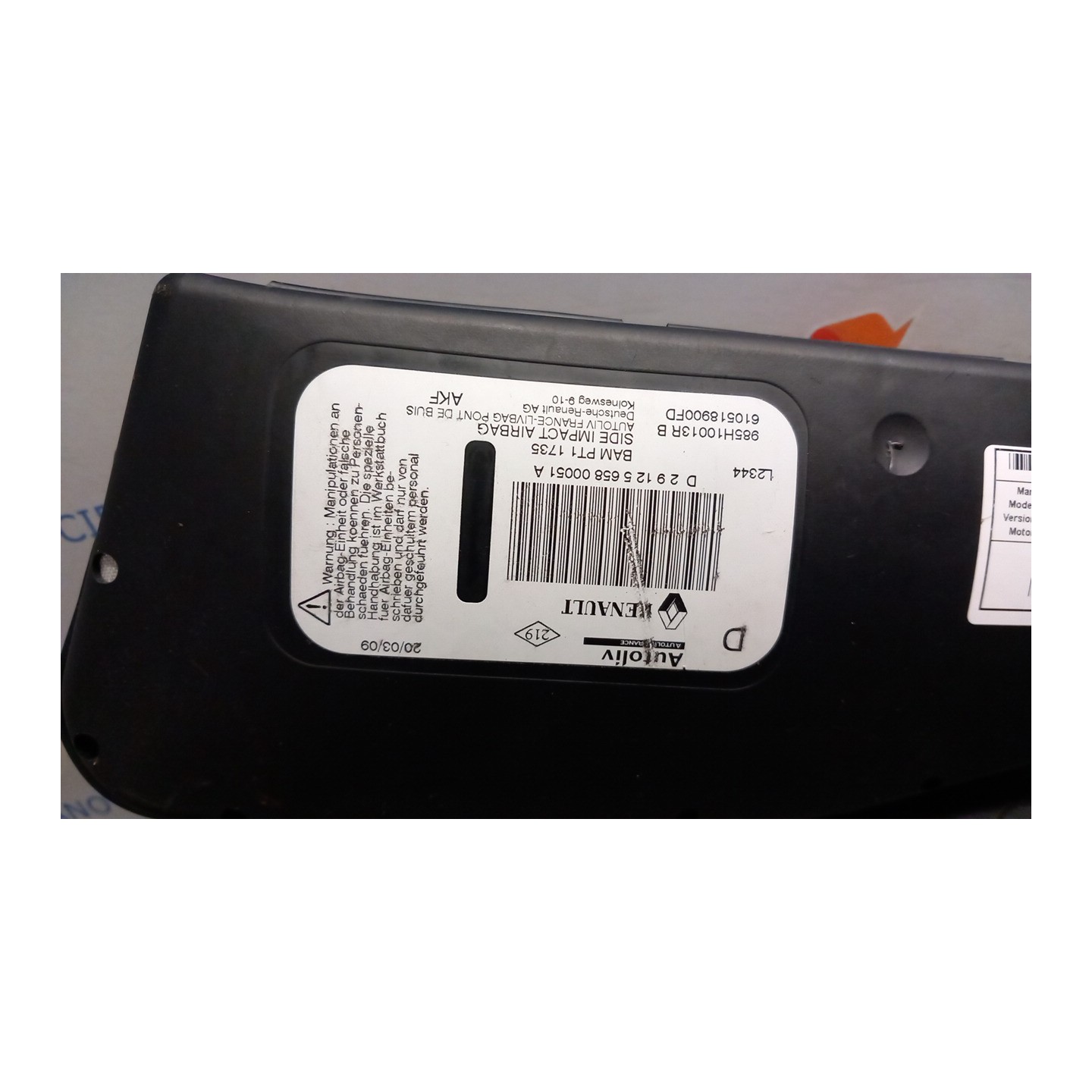DISPOSITIVO AIRBAG LAT. ANT. DX. 016 RENAULT SCENIC 3A SERIE (04/09-10/13) F9QN8 7701070582