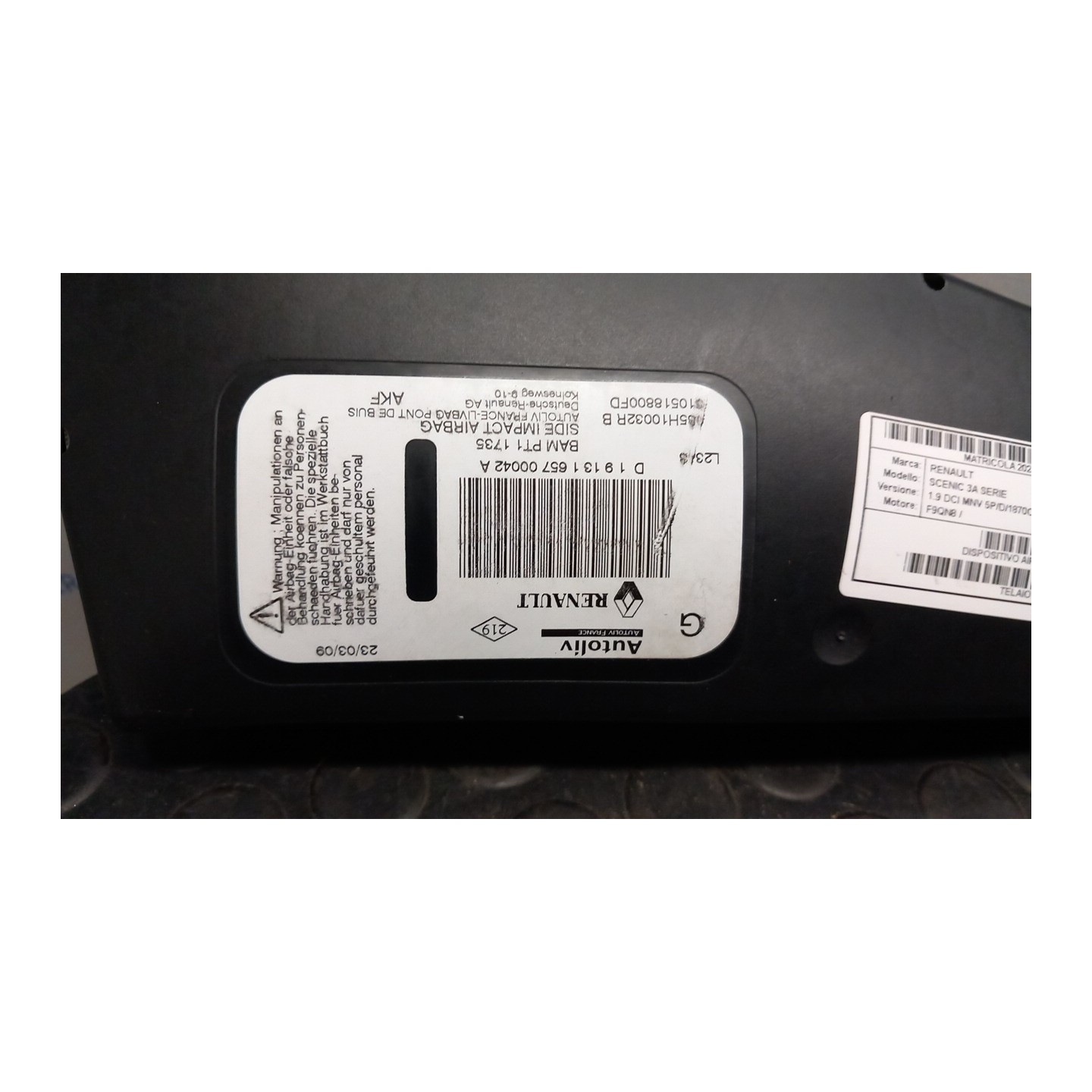 DISPOSITIVO AIRBAG LAT. ANT. SX. 017 RENAULT SCENIC 3A SERIE (04/09-10/13) F9QN8 985H10013R