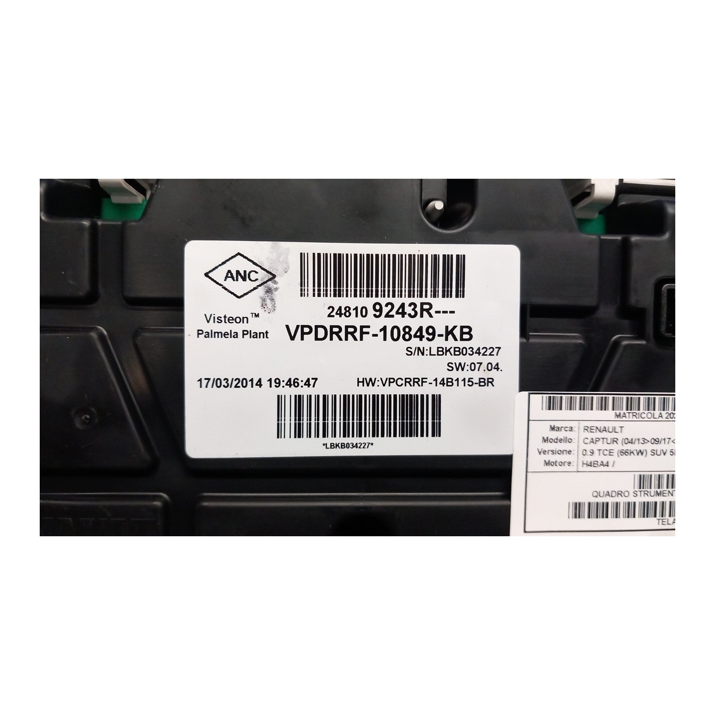 QUADRO STRUMENTI COMPL. C/MODALITA ECO 002 RENAULT CAPTUR (04/13-09/17) H4BA4 248108772R