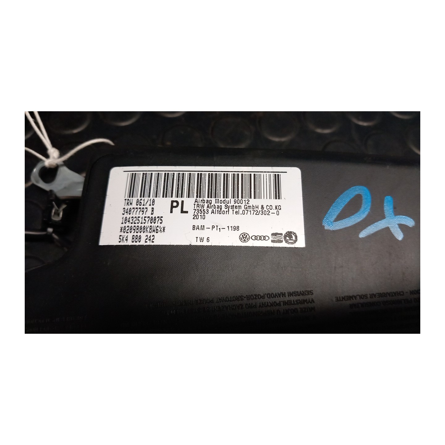 DISPOSITIVO AIRBAG LAT. ANT. DX. 031 VOLKSWAGEN GOLF (5K/AJ) (09/08-) CAV 5K4880242