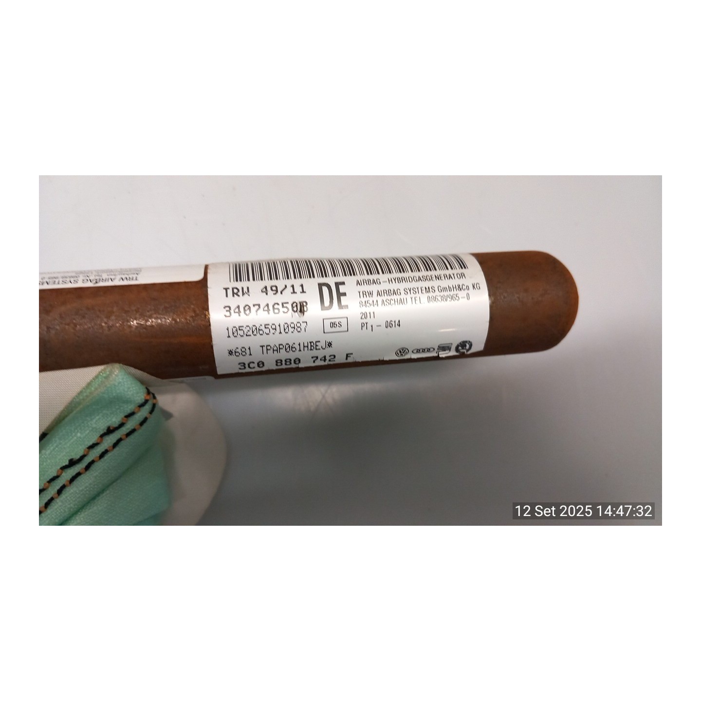 DISPOSITIVO AIRBAG A TENDINA DX. 015 VOLKSWAGEN PASSAT (36) (10/10-12/14) CFF 3C0880742G