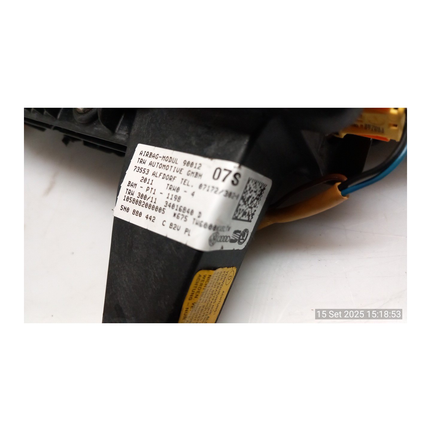 DISPOSITIVO AIRBAG LAT. POST. DX. 095 VOLKSWAGEN TIGUAN (5N2) (06/11-10/16) CFF 5N0880442C82V
