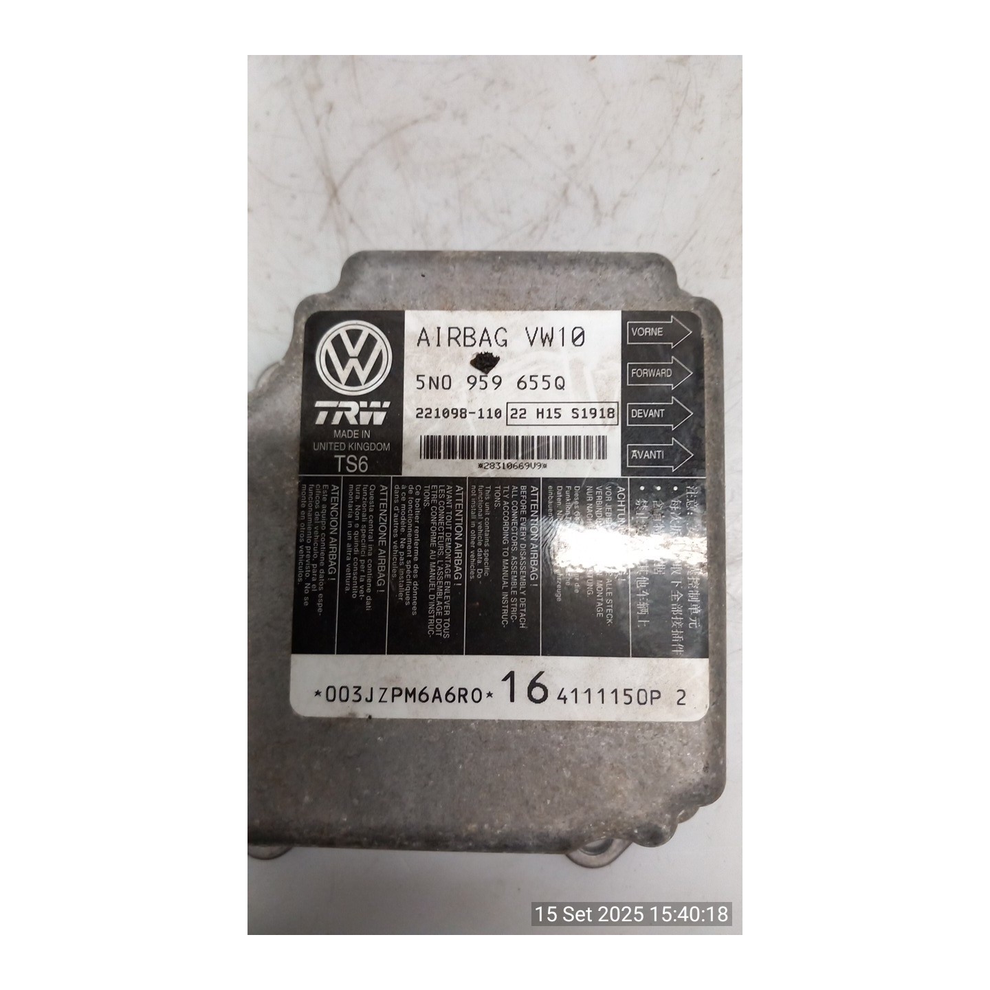 CENTRALINA COMANDO AIRBAG 103 VOLKSWAGEN TIGUAN (5N2) (06/11-10/16) CFF 5N0959655AE20J