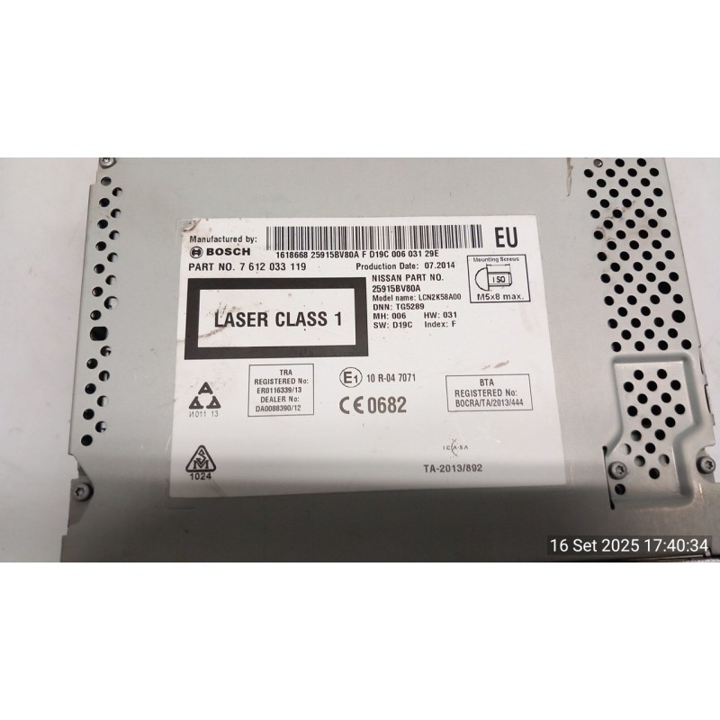 AUTORADIO C/NAVIGAZ-TELECAM.ACENTA/TEKNA 104 NISSAN JUKE (F15E) (10/10-12/18) K9K 25915BV80A