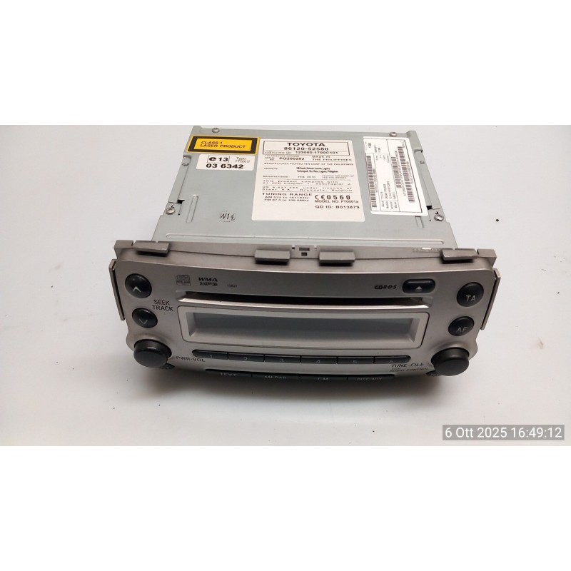 AUTORADIO C/6 ALTOPARLANTI/BLUETOOTH 069 TOYOTA URBAN CRUISER (04/09-02/14) 1NRFE 8612052C80